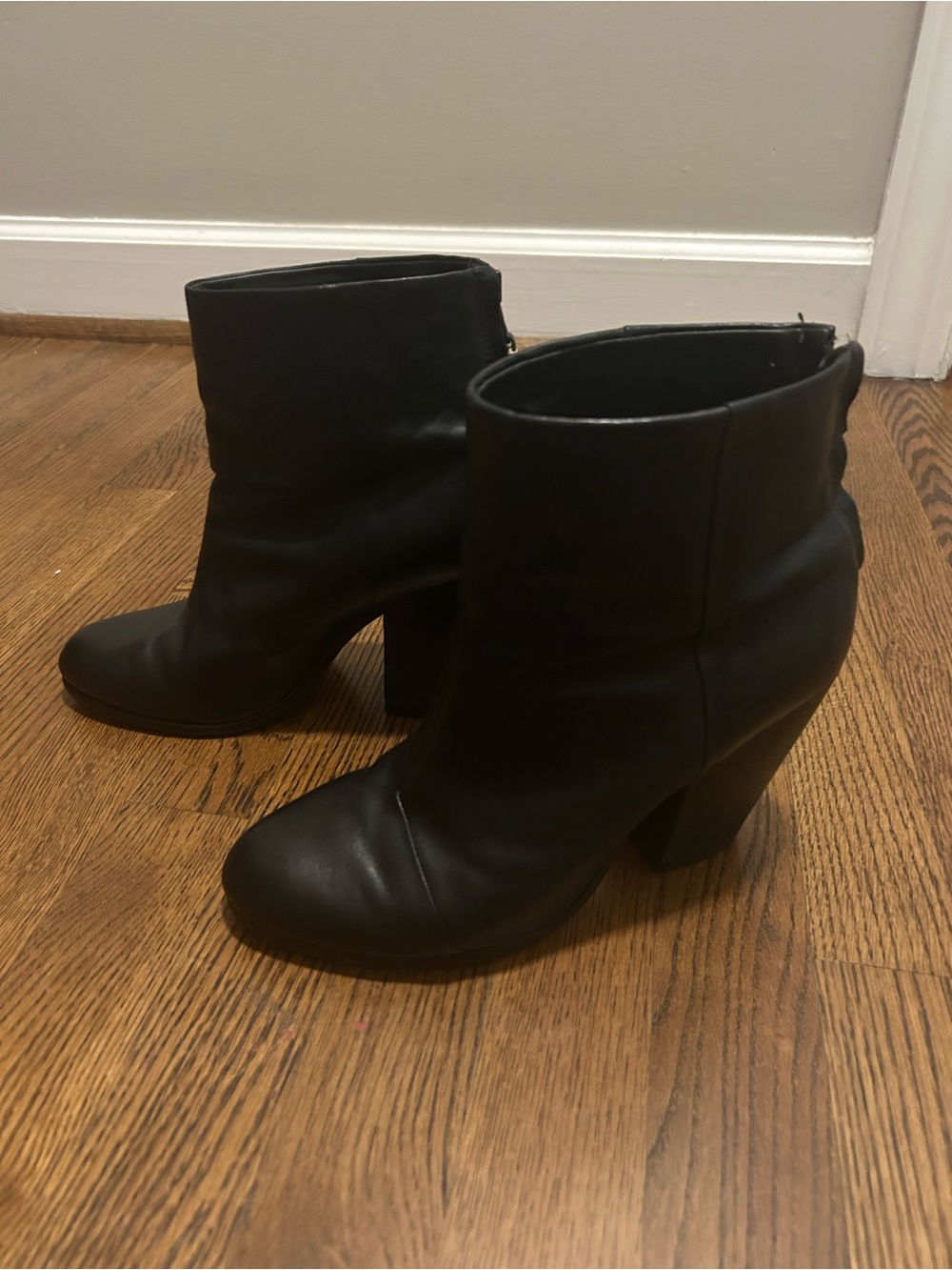 rag & bone Black Leather Ankle Boots with Block Heel